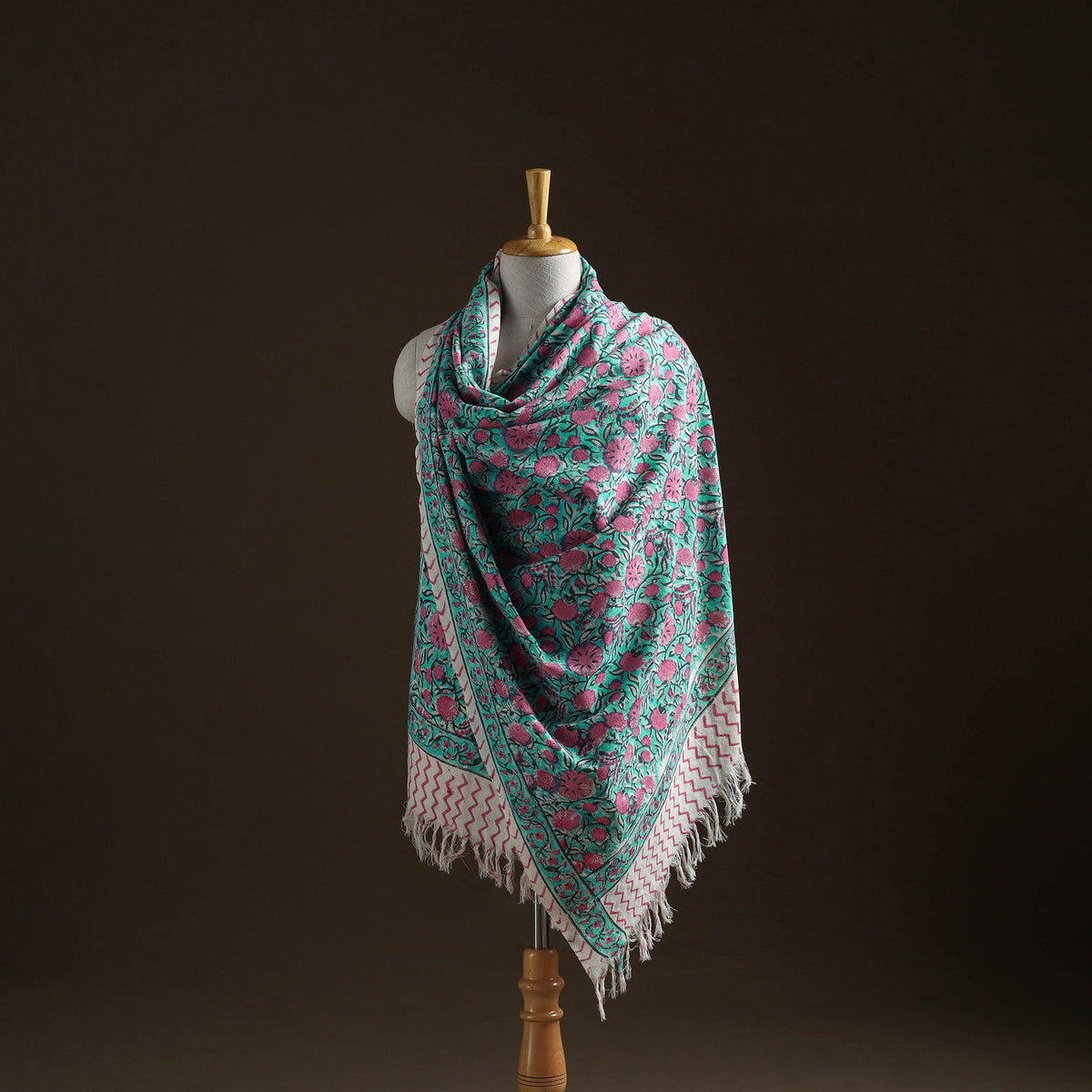 Floral Sanganeri Print Pure Merino Wool Handwoven Shawl 82