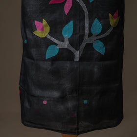 Black - jamdani pure handloom muslin unstitched dress