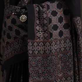 Handwoven Merino Wool Natural Dyed Hand Block Print Ajrakh Saree 08
