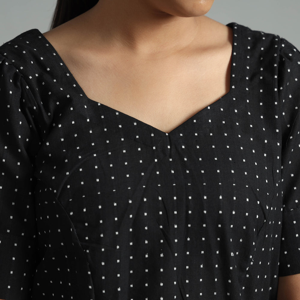 Black Jacquard Half Sleeve Cotton Crop Top