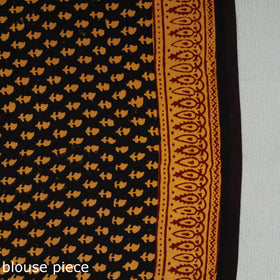 Yellow - hand printed natural dyed modal silk bagh saree 04