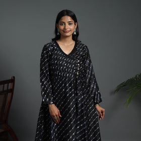 Black Angrakha Handloom Chanderi Silk Tie-Dye Leheriya Kurta for Women
