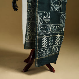 Green - Pipad Hand Block Print Natural Dyed Chanderi Silk Handloom Dupatta 14