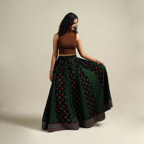 Multicolor - Bandhani Tie-Dye 24 Kali Patchwork Cotton Long Skirt 17