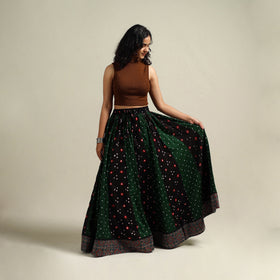 Multicolor - Bandhani Tie-Dye 24 Kali Patchwork Cotton Long Skirt 17