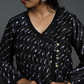 Black Angrakha Handloom Chanderi Silk Tie-Dye Leheriya Kurta for Women