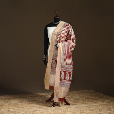 Bagh Hand Block Print Natural Dyed Tissue Zari Chanderi Silk Dupatta 22