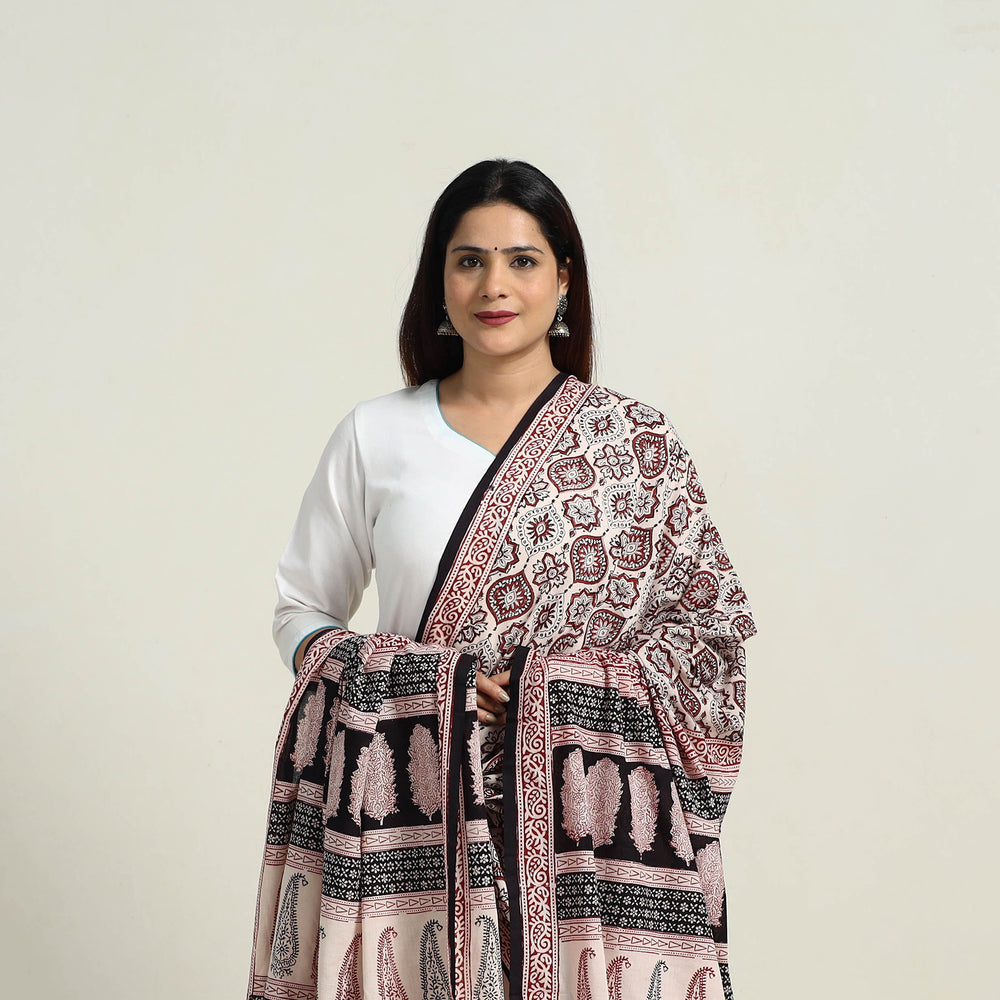 Multicolor - Natural Dyed Hand Block Print Cotton Bagh Dupatta 05