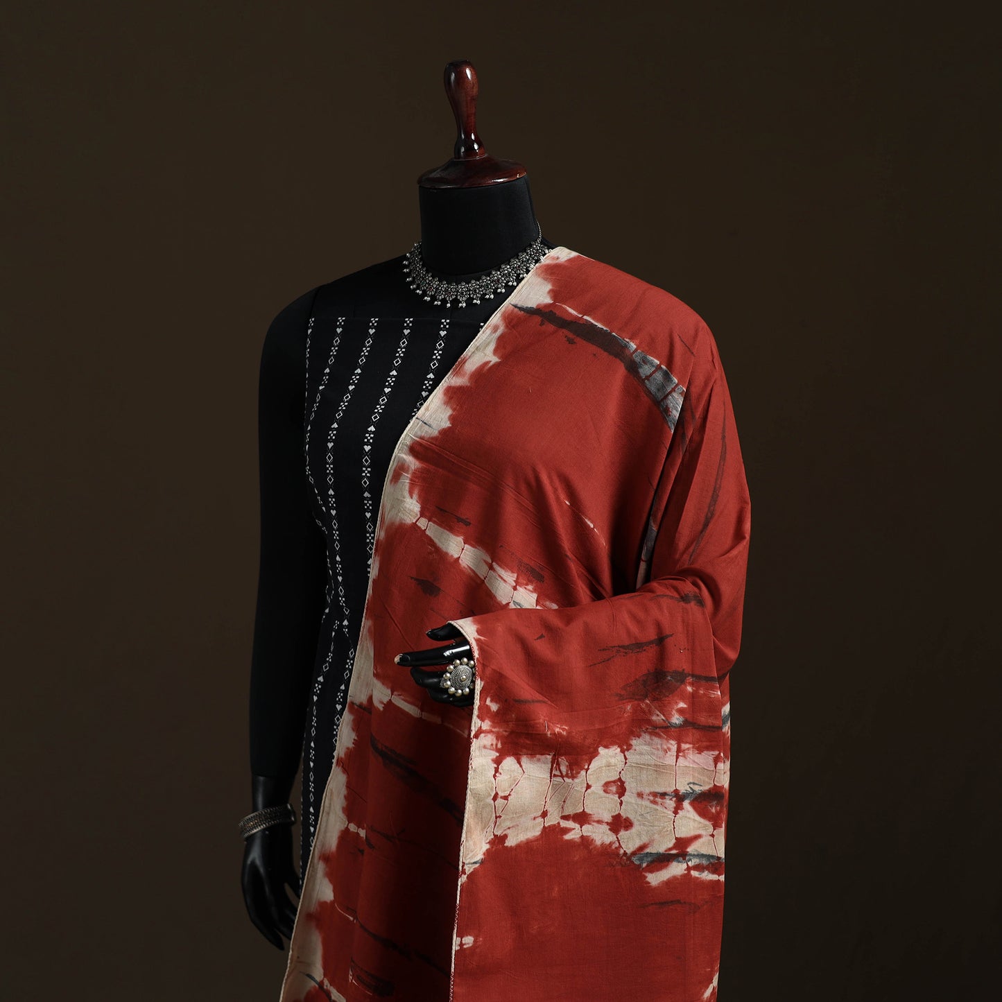 Shibori Tie-Dye Cotton Dupatta with Tassels 16