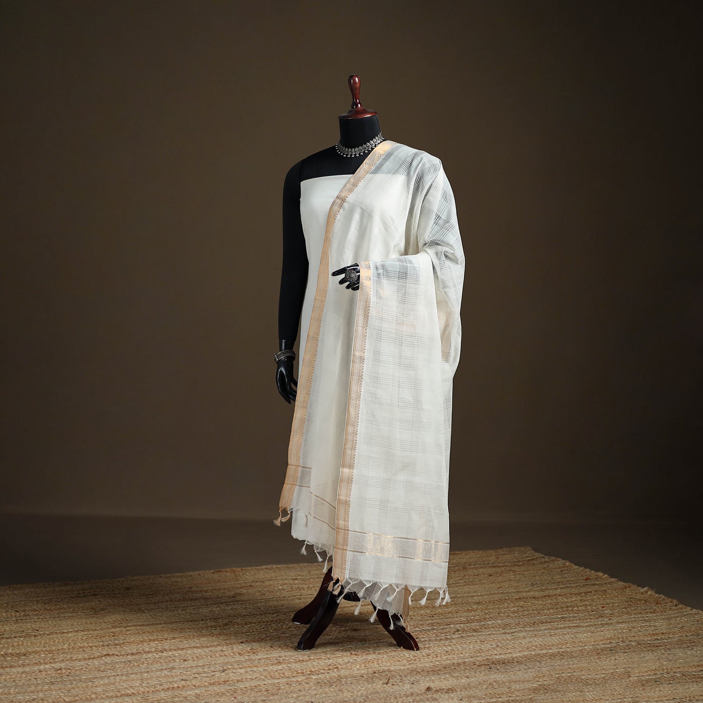 Pure Handloom Cotton Nizam Zari Border Mangalagiri Dupatta 21