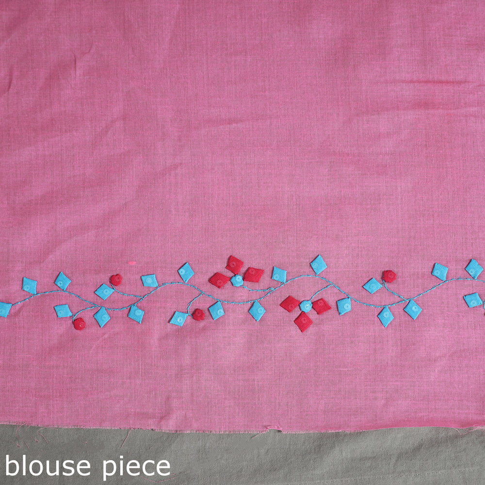 Pink - Applique Patti Kaam Pure Cotton Saree from Rampur 04