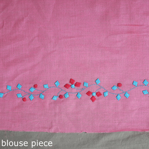 Pink - Applique Patti Kaam Pure Cotton Saree from Rampur 04