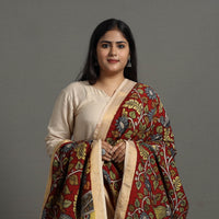 Red - Chanderi Silk Srikalahasti Handpainted Pen Kalamkari Dupatta 12