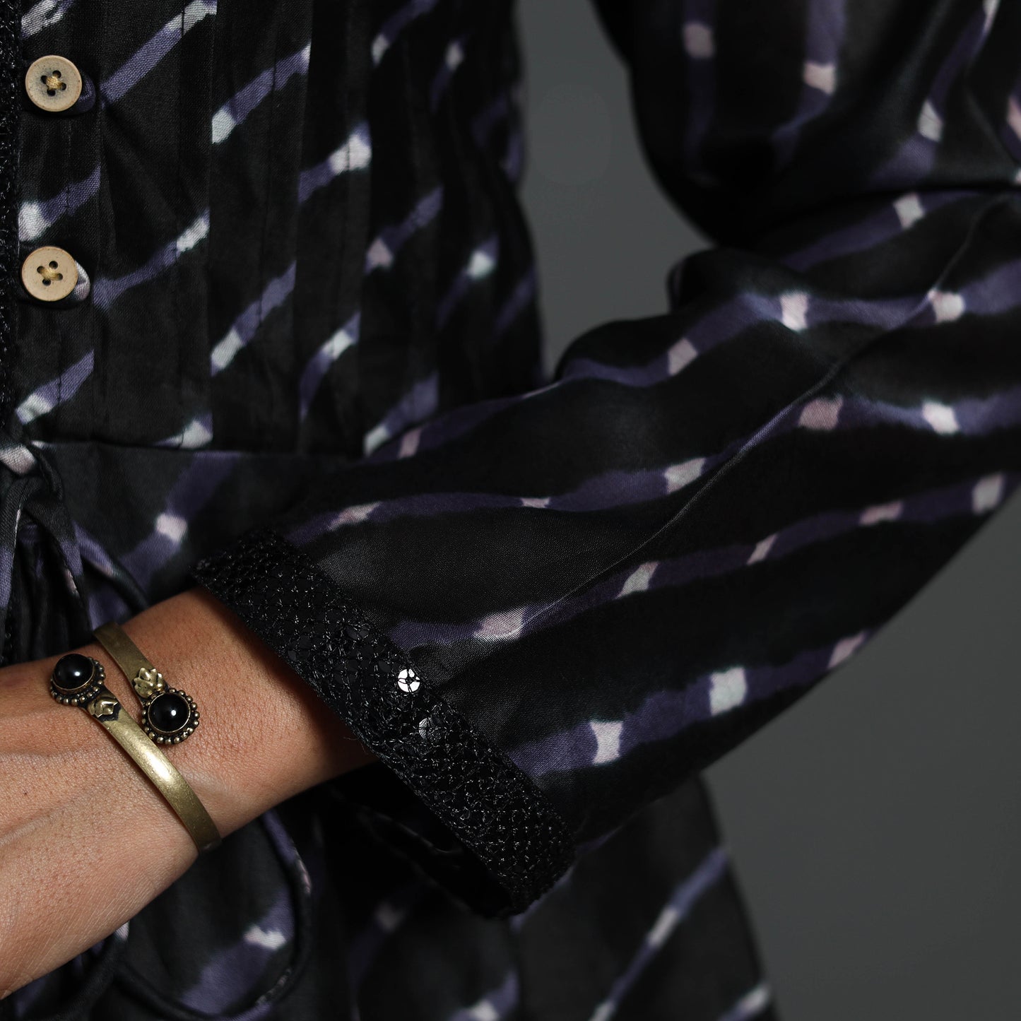 Black Angrakha Handloom Chanderi Silk Tie-Dye Leheriya Kurta for Women