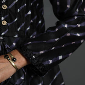 Black Angrakha Handloom Chanderi Silk Tie-Dye Leheriya Kurta for Women