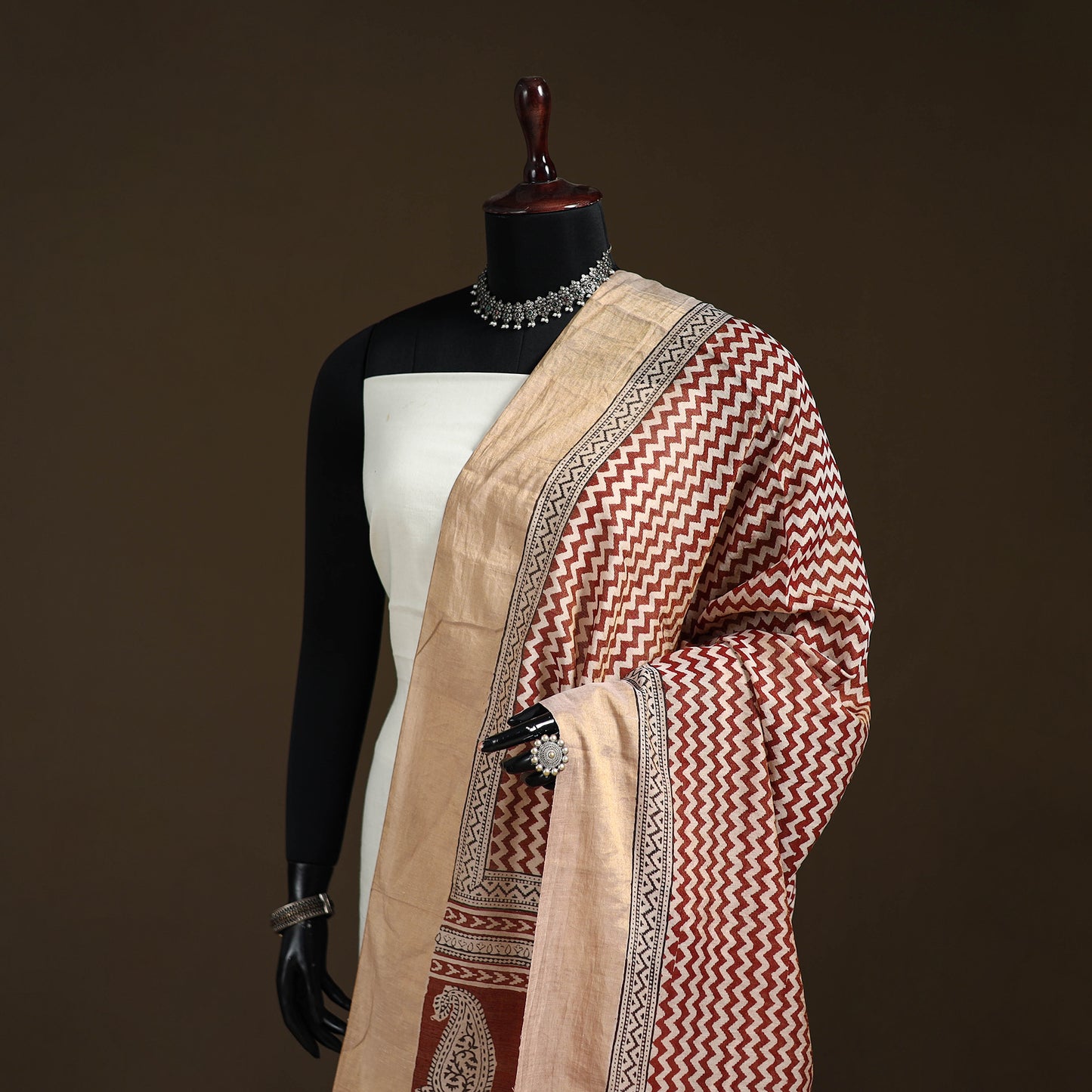 Bagh Hand Block Print Natural Dyed Tissue Zari Chanderi Silk Dupatta 22