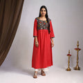 Red Nazakat Heritage Patchwork Cotton A-Line Plain Kurta for Women