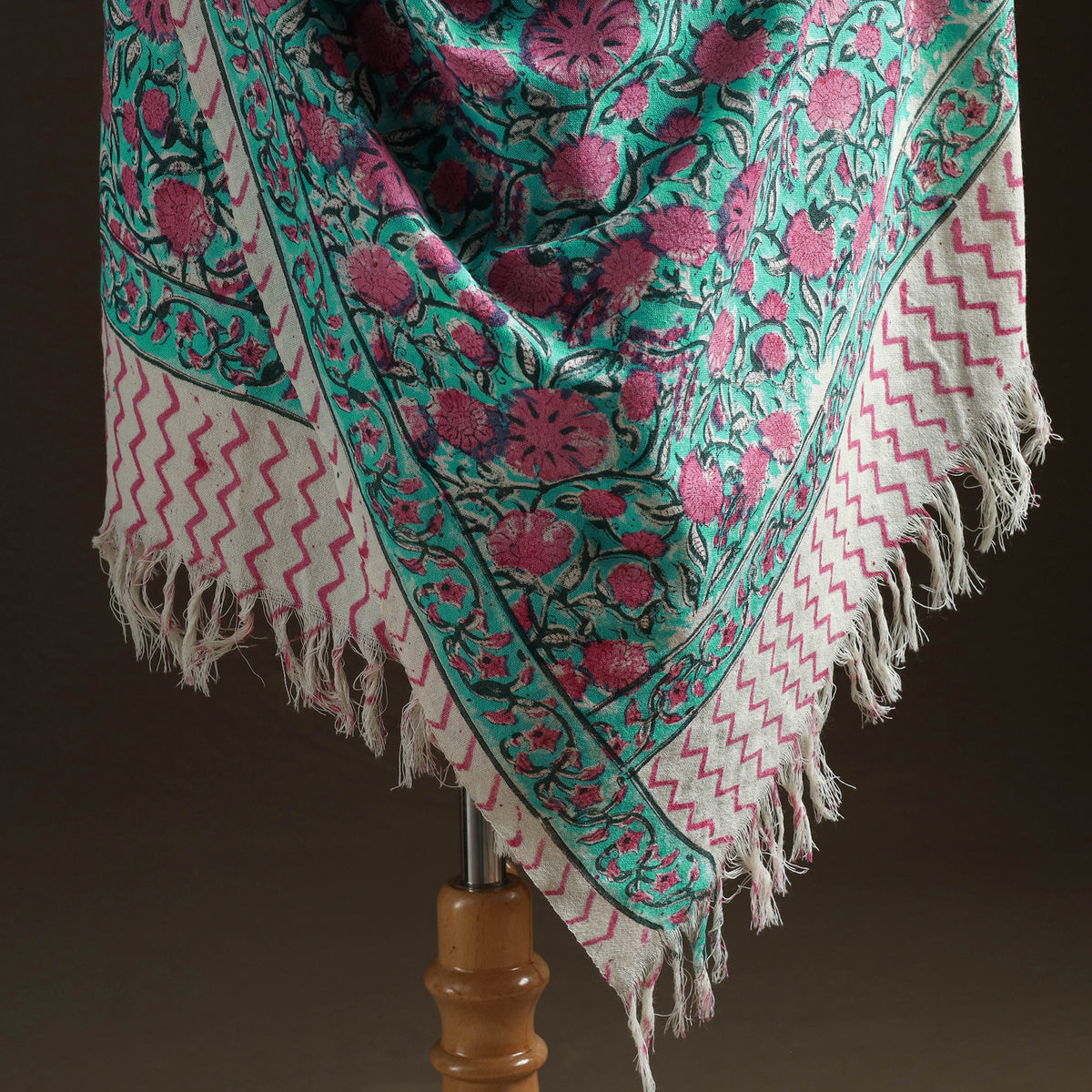 Floral Sanganeri Print Pure Merino Wool Handwoven Shawl 82