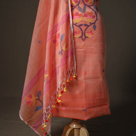 Peach - jamdani pure handloom muslin unstitched dress