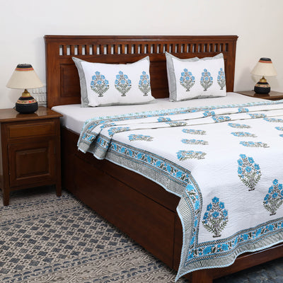 Double - Reversible Sanganeri Block Print Cotton Quilt Set 12