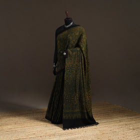 Handwoven Merino Wool Natural Dyed Hand Block Print Ajrakh Saree 09