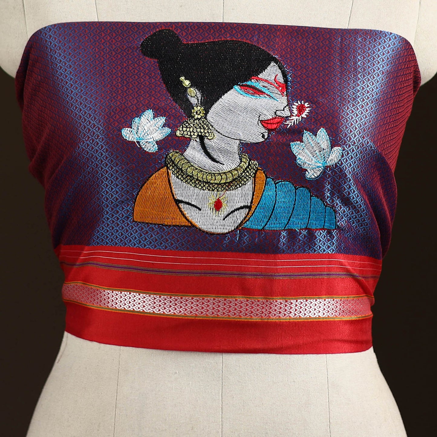 Women Embroidered Mercerised Cotton Khun Blouse Piece 08