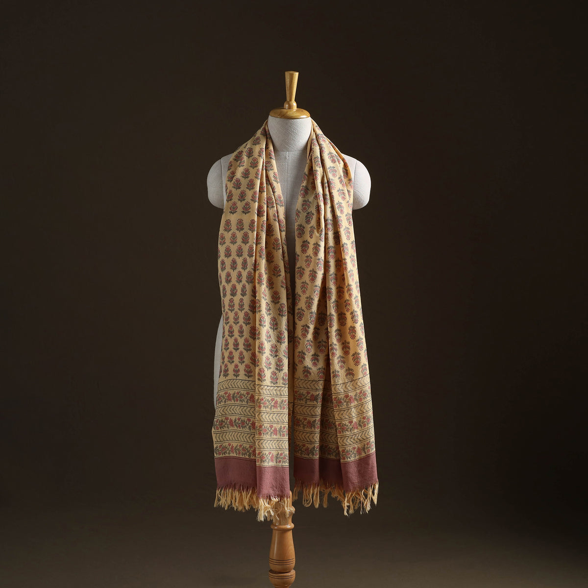 Floral Sanganeri Print Pure Merino Wool Handwoven Shawl 83