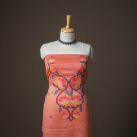 Peach - jamdani pure handloom muslin unstitched dress