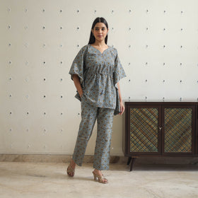 Grey - printed cotton kaftan co-ord set 15 - handcrafted