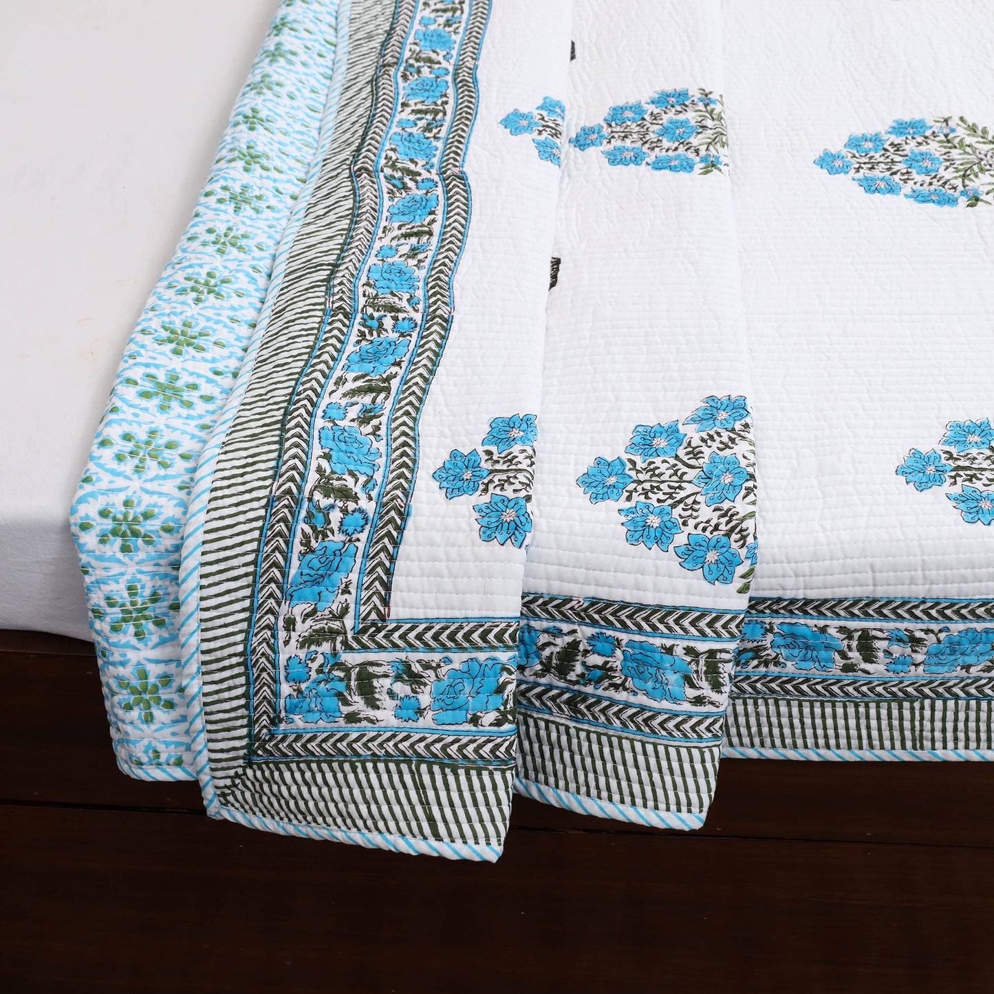 Double - Reversible Sanganeri Block Print Cotton Quilt Set 12