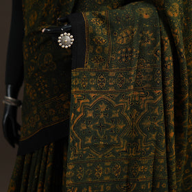 Handwoven Merino Wool Natural Dyed Hand Block Print Ajrakh Saree 09