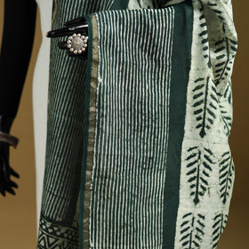 Green - Pipad Hand Block Print Natural Dyed Chanderi Silk Handloom Dupatta 15
