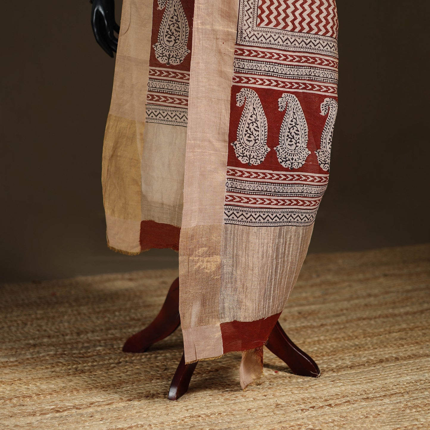 Bagh Hand Block Print Natural Dyed Tissue Zari Chanderi Silk Dupatta 22