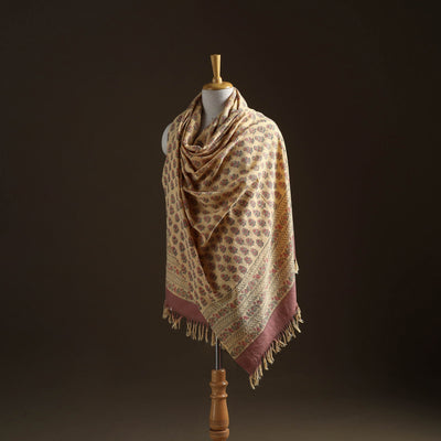 Floral Sanganeri Print Pure Merino Wool Handwoven Shawl 83