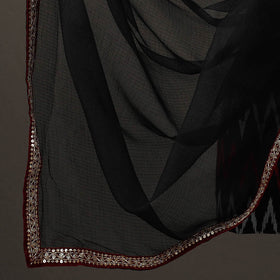 Black - 3pc Cotton Pochampally Ikat Kurta with Plain Dupatta 06