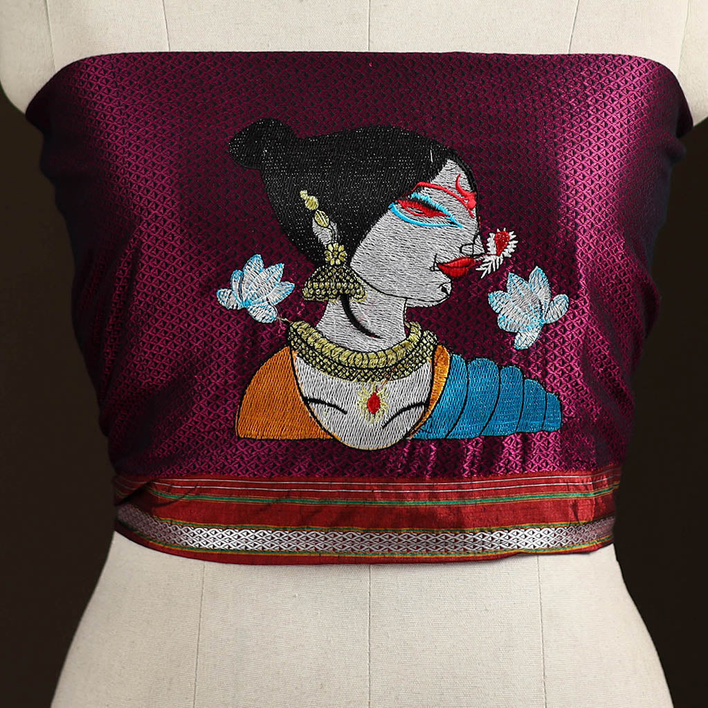 Women Embroidered Mercerised Cotton Khun Blouse Piece 09