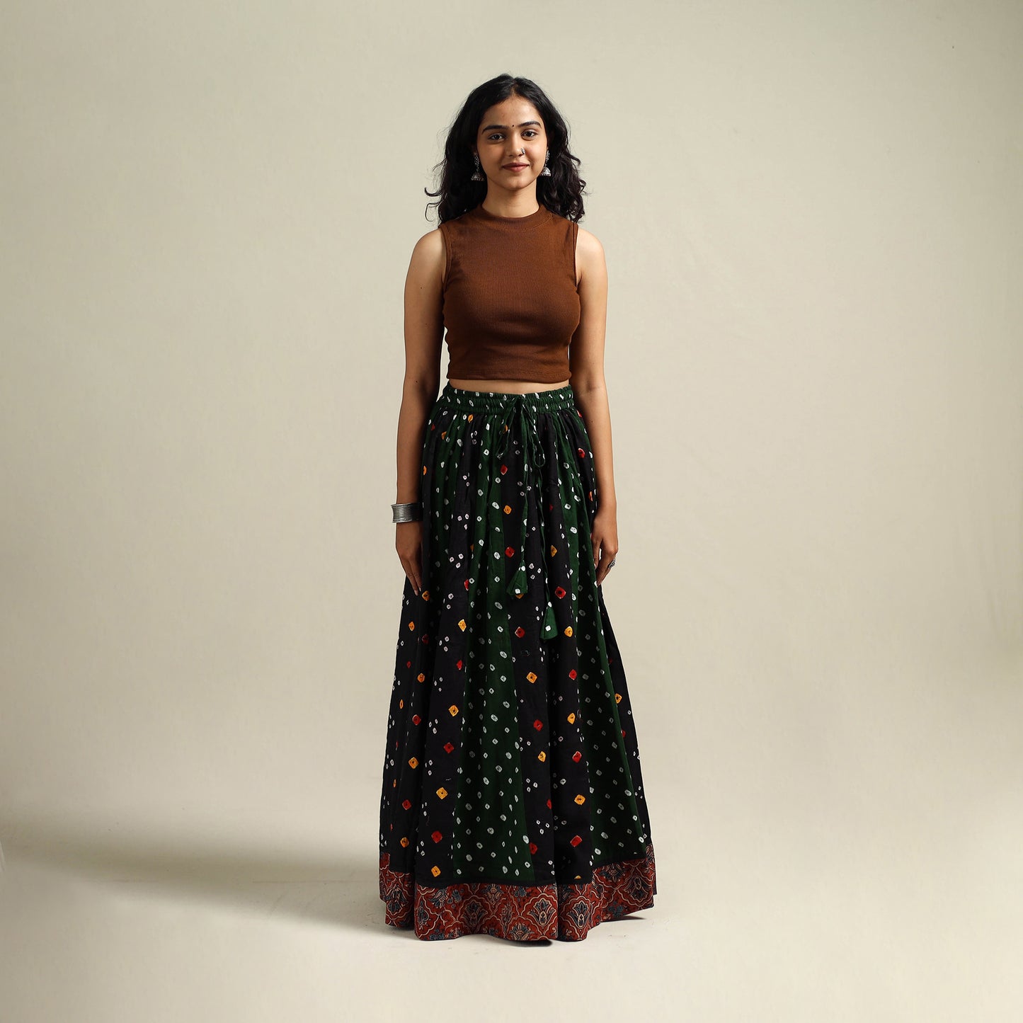 Multicolor - Bandhani Tie-Dye 24 Kali Patchwork Cotton Long Skirt 18
