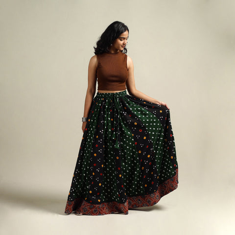 Multicolor - Bandhani Tie-Dye 24 Kali Patchwork Cotton Long Skirt 18