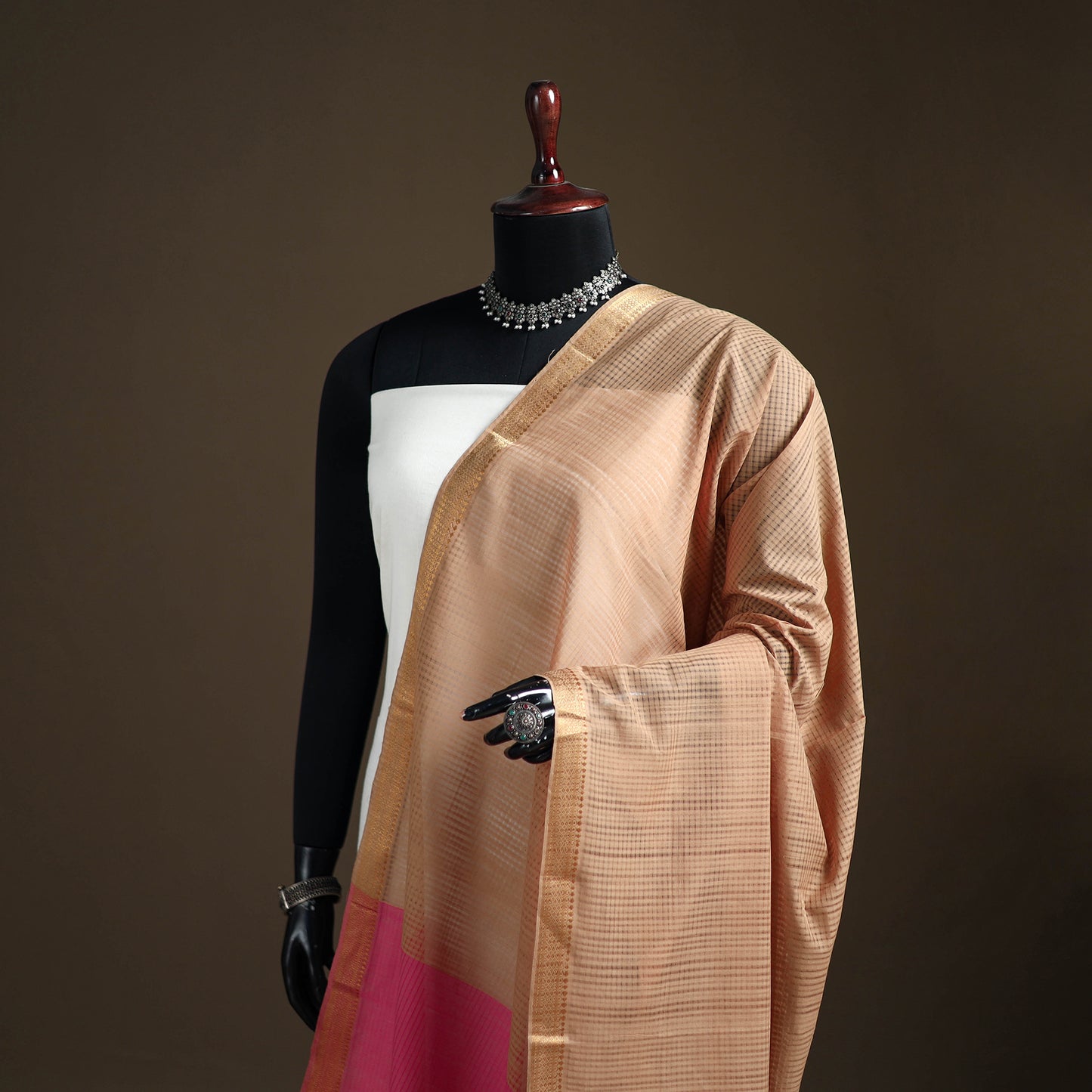 Pure Handloom Cotton Nizam Zari Border Mangalagiri Dupatta 20