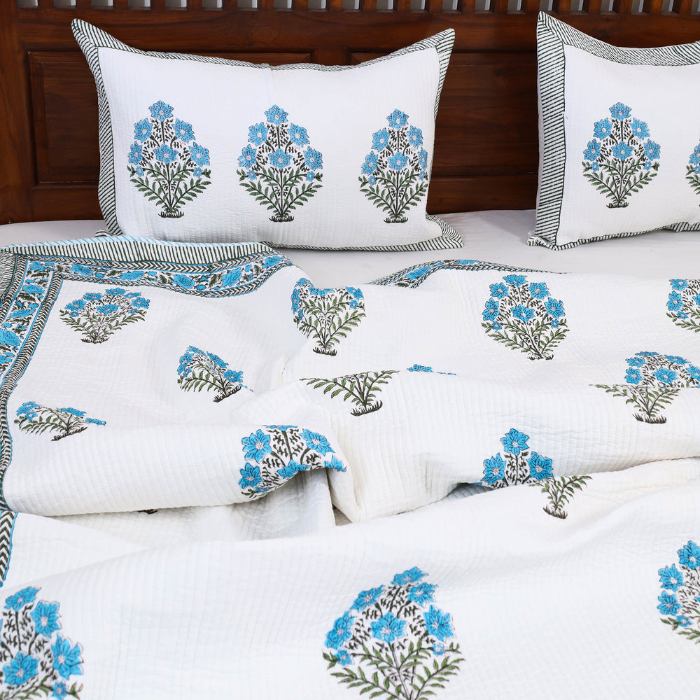 Double - Reversible Sanganeri Block Print Cotton Quilt Set 12