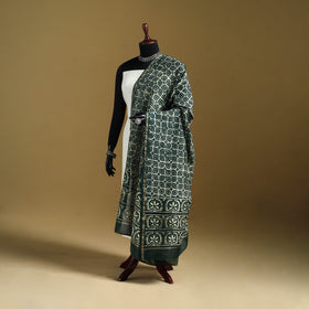 Black - Pipad Hand Block Print Natural Dyed Chanderi Silk Handloom Dupatta 16