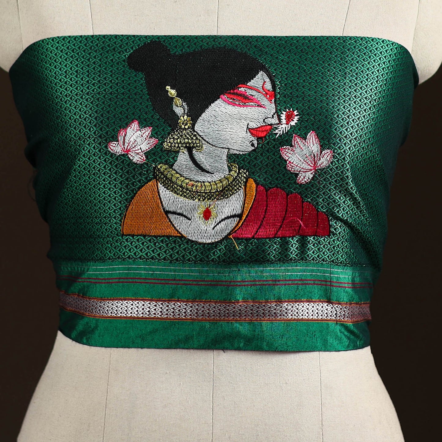 Women Embroidered Mercerised Cotton Khun Blouse Piece 10