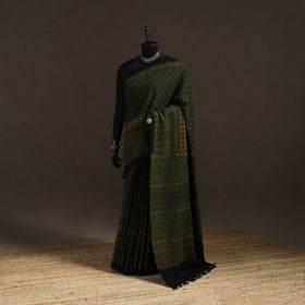 Handwoven Merino Wool Natural Dyed Hand Block Print Ajrakh Saree 10