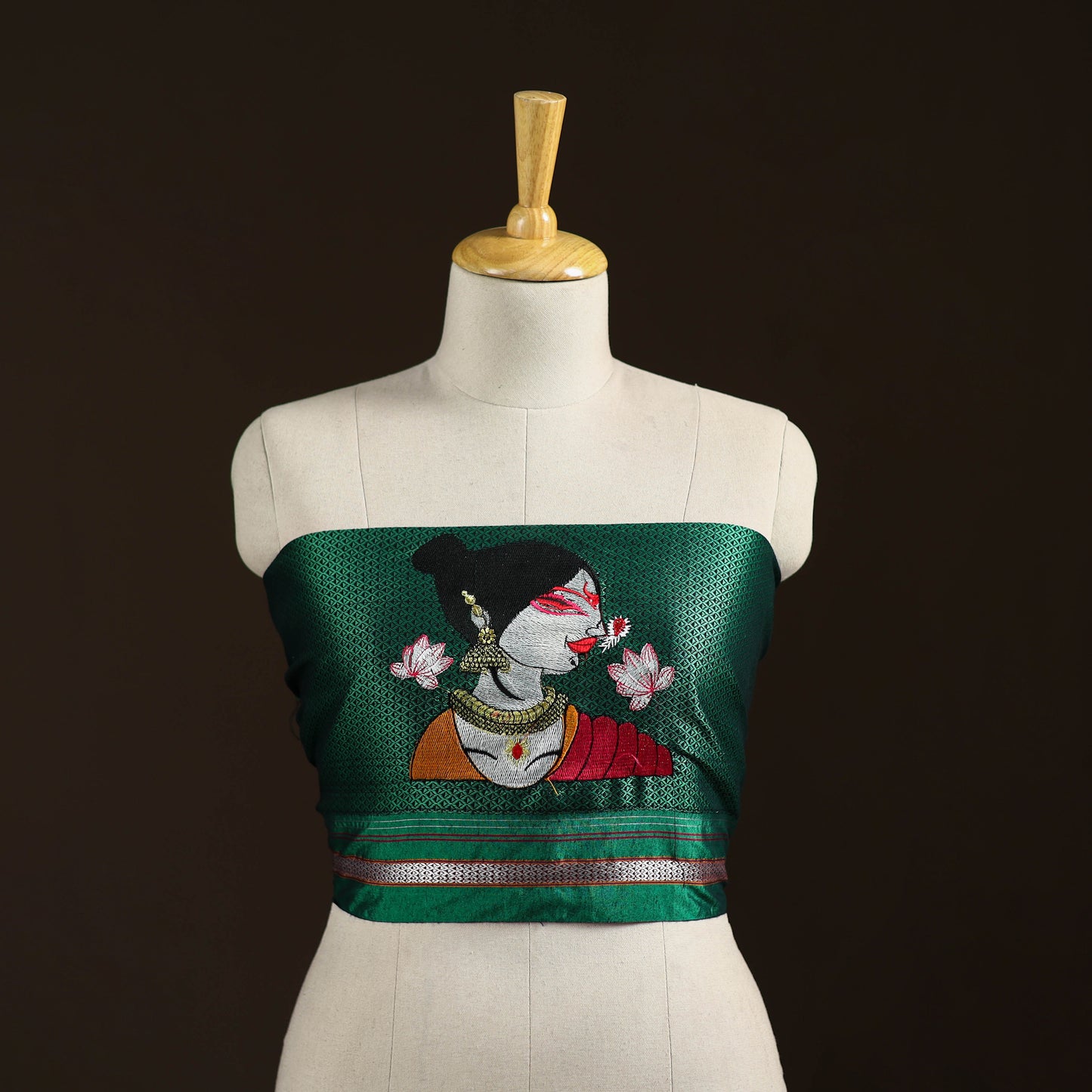 Women Embroidered Mercerised Cotton Khun Blouse Piece 10