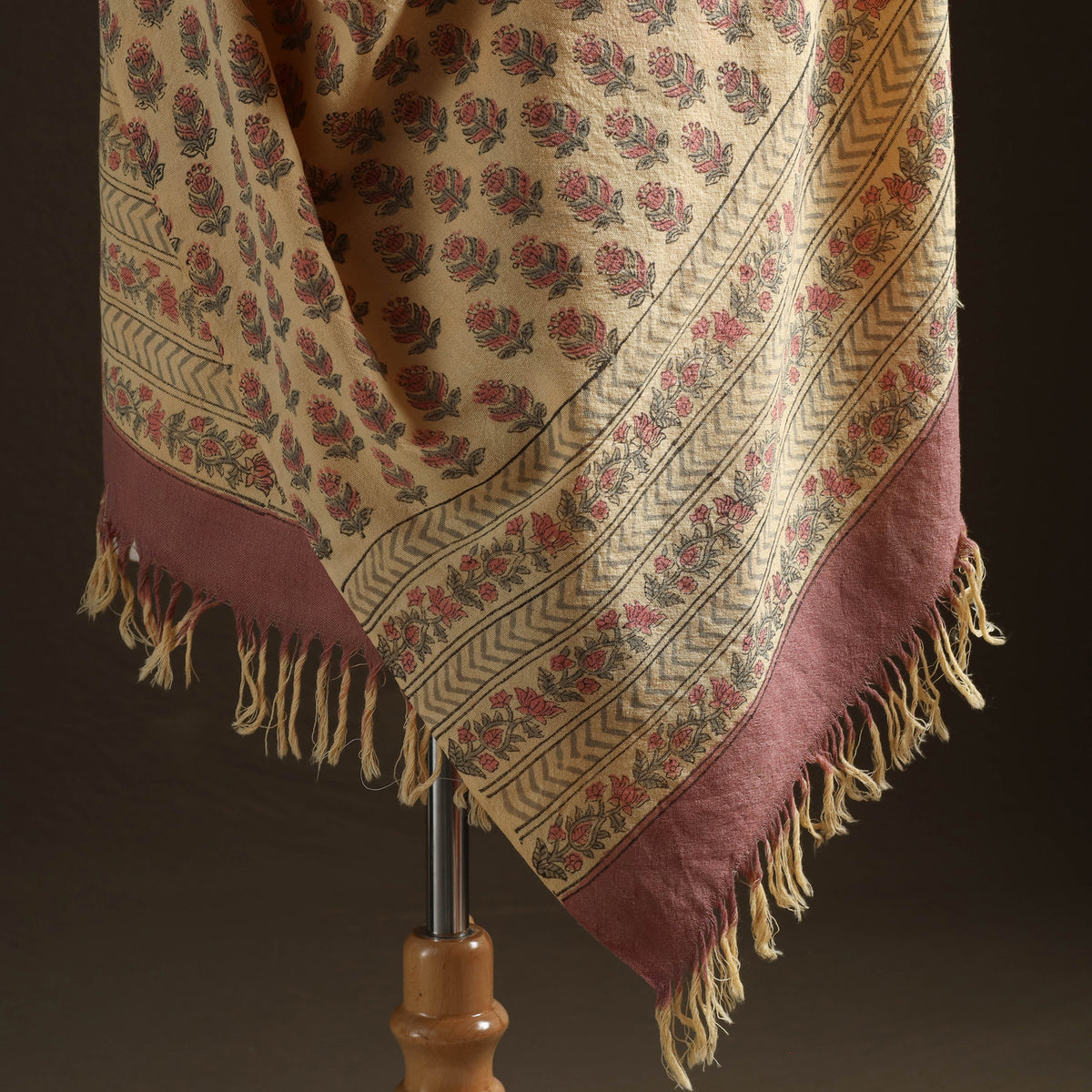 Floral Sanganeri Print Pure Merino Wool Handwoven Shawl 83