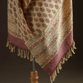 Floral Sanganeri Print Pure Merino Wool Handwoven Shawl 83