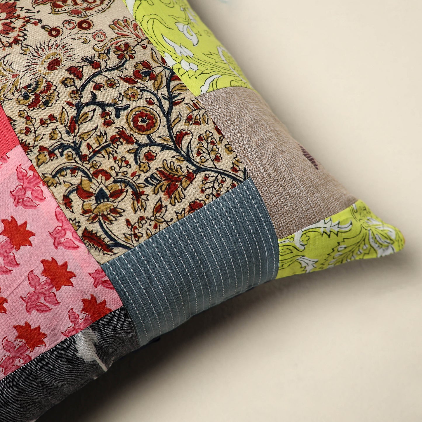 Multicolor - handcrafted cotton patchwork cushion cover 126