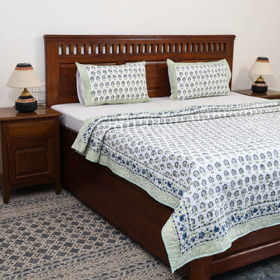 Double - Reversible Sanganeri Block Print Cotton Quilt Set 13