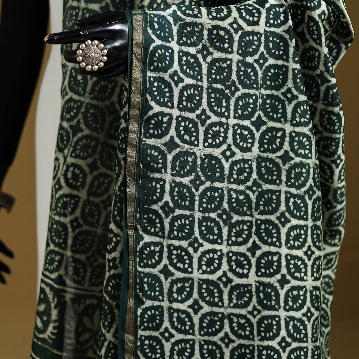 Black - Pipad Hand Block Print Natural Dyed Chanderi Silk Handloom Dupatta 16