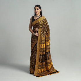  Yellow Hand Block Printed Natural Dyed Modal Silk Bagh Saree